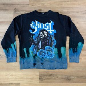 Ghost Darkness Custom Flames Black Crewneck Sweatshirt Size Large Metal Rock